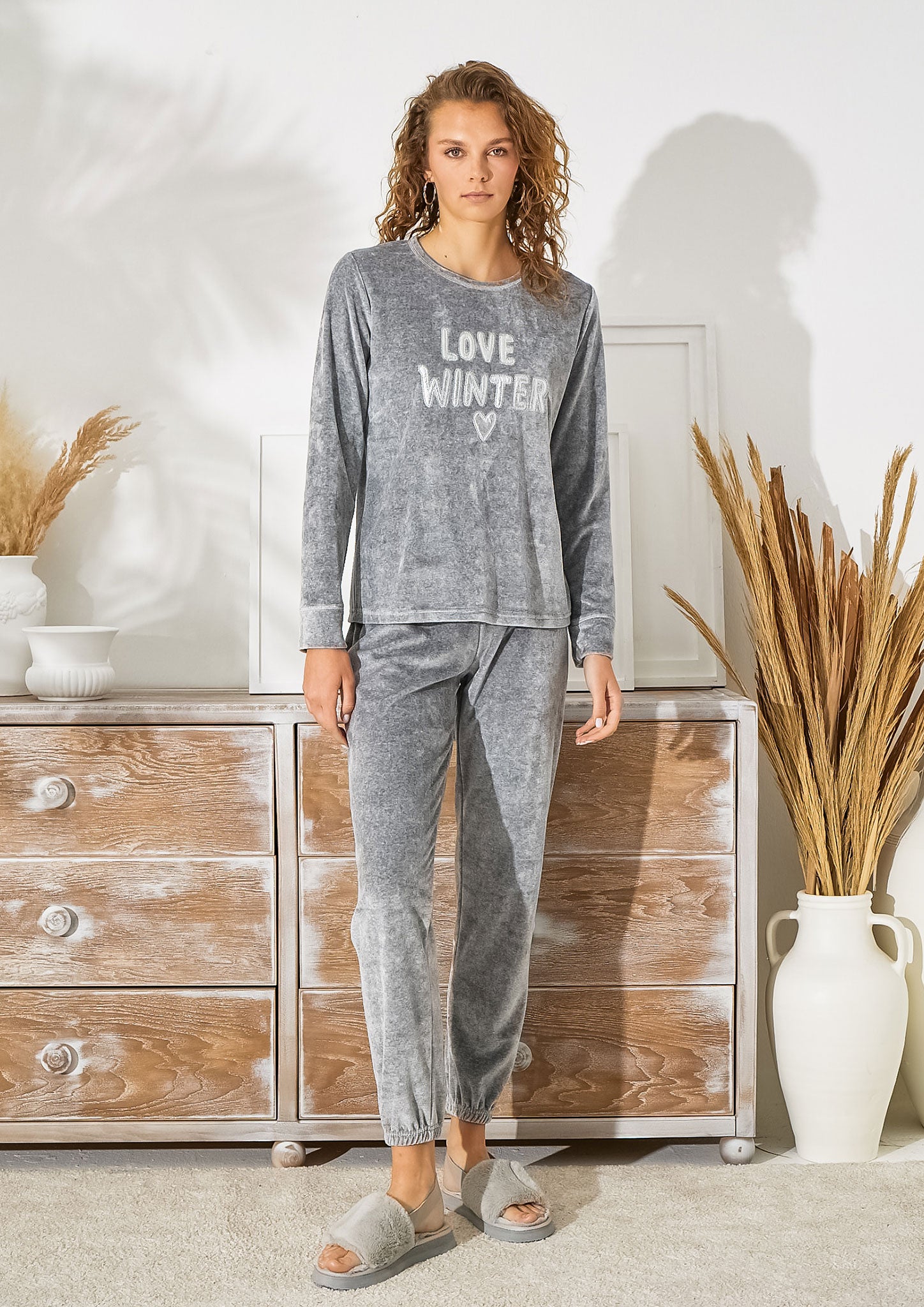 Zecotex New Winter Collection Pajama 2 Pieces/Cotton Velvet Plush/Sabrina  Basin with Wide Long Sleeves/Front Embroidery Sweatshirt & Plain  Pants/Comfortable Home Wear Trousers (Grey, XL) price in Egypt,   Egypt