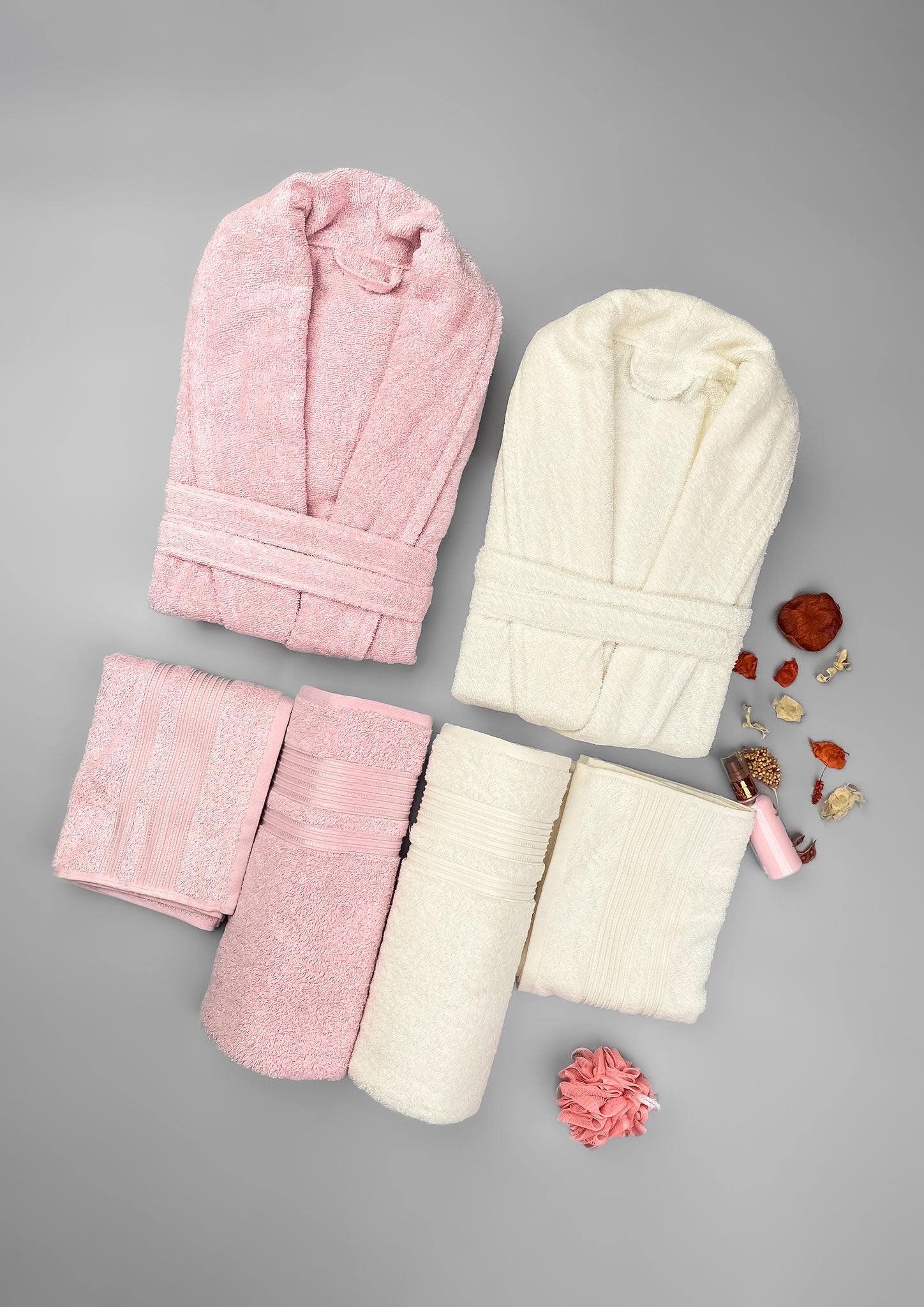 Couple Bathrobe Set
                   | 1620-pink&offwhite | Zorita Lingerie